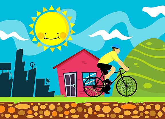 Grafik Fahrrad in Stadt u. Natur